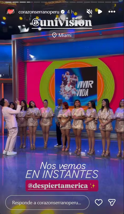 El grupo Coraz&oacute;n Serrano, acompa&ntilde;ado por Sergio George, se presenta en el set del programa Despierta Am&eacute;rica de Univisi&oacute;n en Miami.