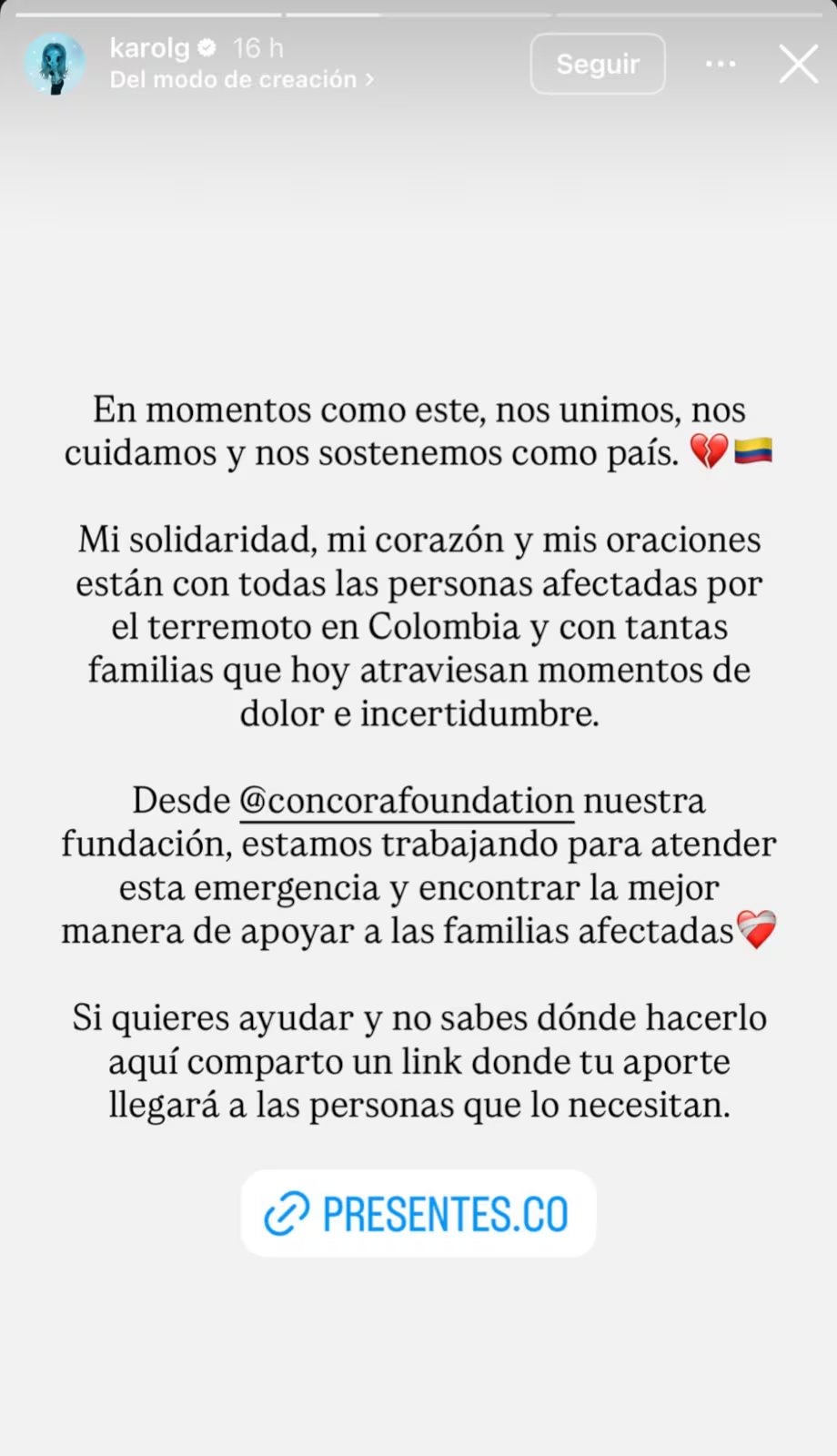 Karol G impulsa la solidaridad tras el terremoto en Colombia y promueve ayuda para los afectados - cr&eacute;dito karolg/Instagram