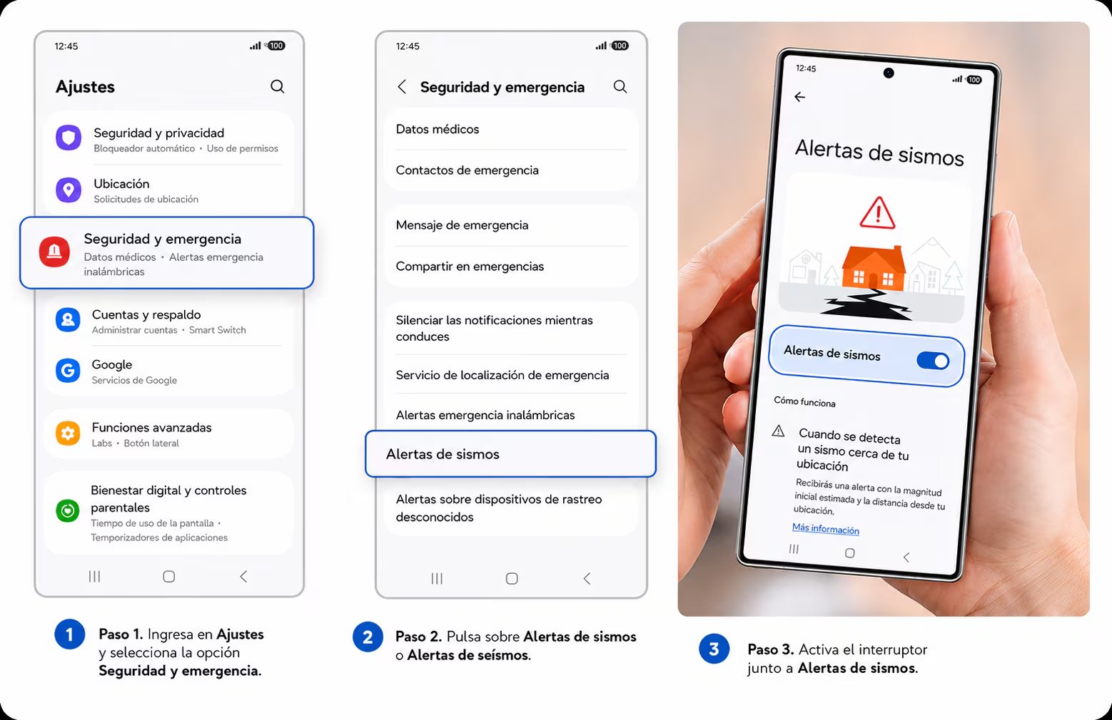 El proceso de activaci&oacute;n se realiza desde el men&uacute; de configuraci&oacute;n del dispositivo y solo requiere habilitar la opci&oacute;n correspondiente en las funciones de seguridad y emergencia. (Samsung)