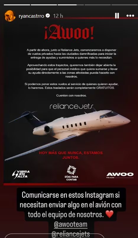 Artistas y fundaciones ponen aviones privados al servicio de la ayuda por el terremoto en Colombia - cr&eacute;dito @ryancastro/IG