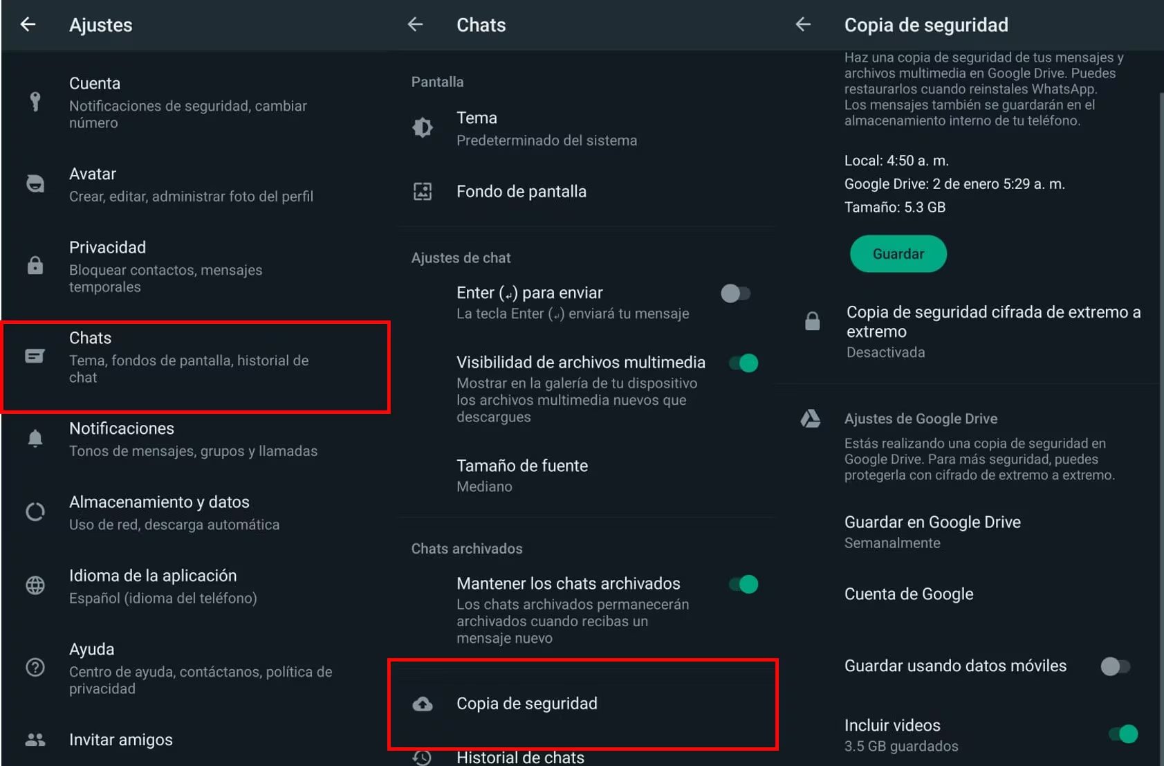 C&oacute;mo generar una copia de seguridad en WhatsApp. (Infobae)