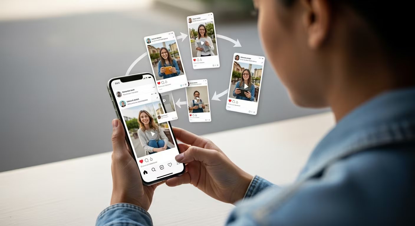 Una persona revisa su tel&eacute;fono inteligente, donde un algoritmo de red social le devuelve constantemente publicaciones con im&aacute;genes de s&iacute; misma en un ciclo de retroalimentaci&oacute;n (Imagen Ilustrativa Infobae)